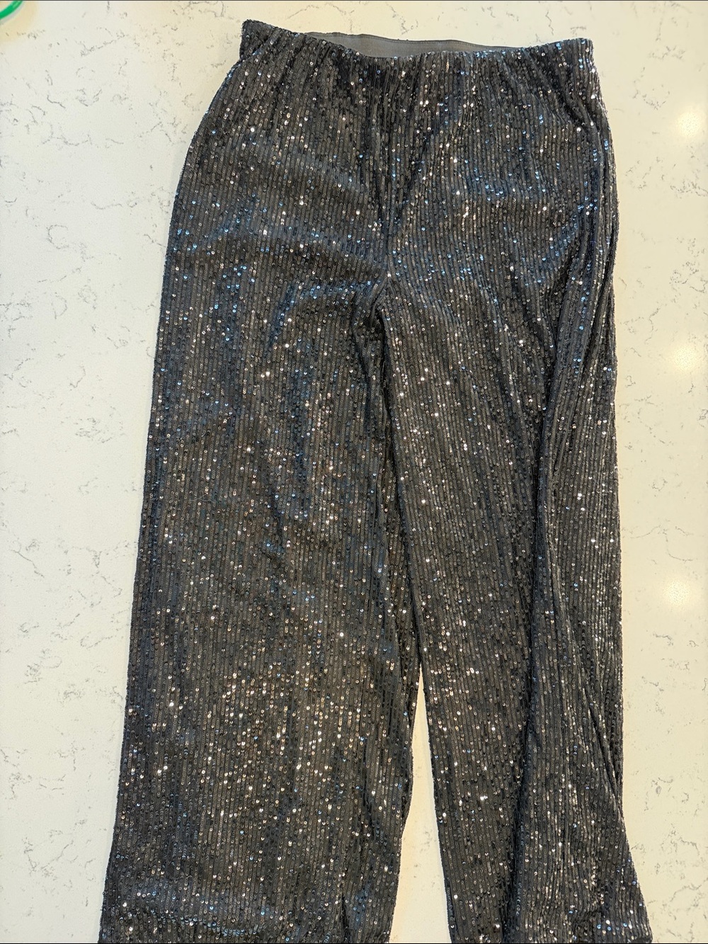 CeCe Black Sparkle Ribbed Elastic-Waist Joggers